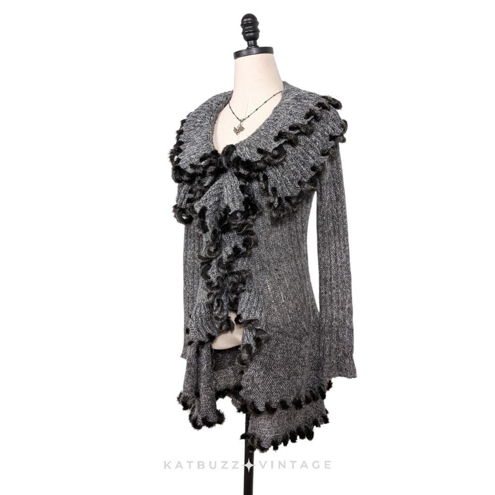 Lapis Duster Cardigan Sweater S Gray Faux Fur Whimsigoth Y2K Fairy Witchy Boho - Picture 5 of 11